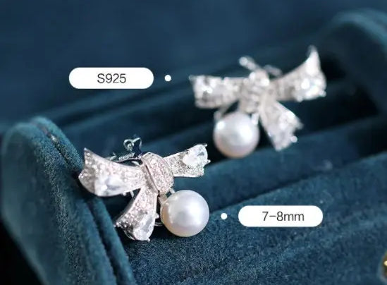 7-8mm Natural High Luster White Pink Pearl 925 Silver White Pearl Earrings, Butterfly Earrings, Cluster Earrings, Anniversary Gift Idea Etsy