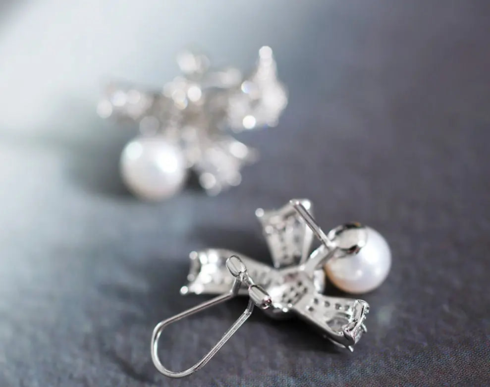 7-8mm Natural High Luster White Pink Pearl 925 Silver White Pearl Earrings, Butterfly Earrings, Cluster Earrings, Anniversary Gift Idea Etsy