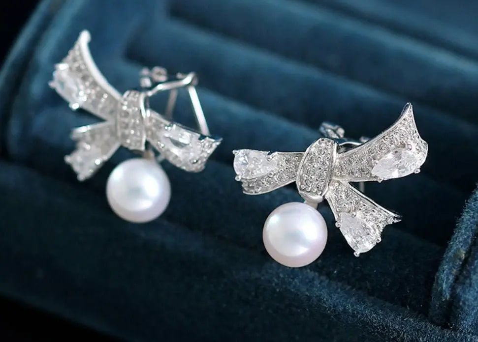 7-8mm Natural High Luster White Pink Pearl 925 Silver White Pearl Earrings, Butterfly Earrings, Cluster Earrings, Anniversary Gift Idea Etsy