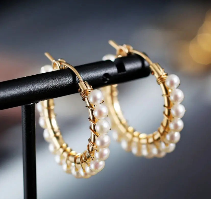 3-4mm Natural High Luster White Pearl Earrings Handmade 14k Yellow Gold Filled White Beaded Pearl Hoop Earrings, Gift Idea, Anniversary Idea Etsy