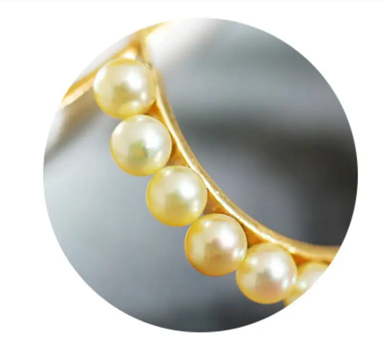 18k Solid Yellow Gold Golden Akoya Pearl Earrings, Golden Beaded Pearl Hoop Earrings Etsy