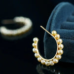 18k Solid Yellow Gold Golden Akoya Pearl Earrings, Golden Beaded Pearl Hoop Earrings Etsy