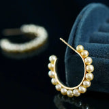 18k Solid Yellow Gold Golden Akoya Pearl Earrings, Golden Beaded Pearl Hoop Earrings Etsy