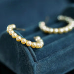 18k Solid Yellow Gold Golden Akoya Pearl Earrings, Golden Beaded Pearl Hoop Earrings Etsy