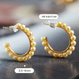 18k Solid Yellow Gold Golden Akoya Pearl Earrings, Golden Beaded Pearl Hoop Earrings Etsy