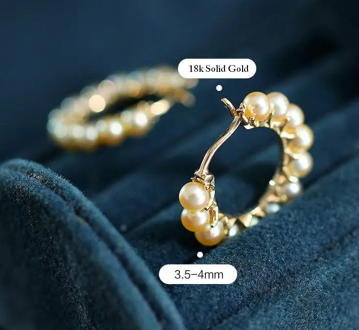 5A+ Natural Akoya Golden Pearl Earrings 18k Solid Yellow Gold Golden Beaded Pearl Hoop Handmade Earrings, Gift Idea, Anniversary Idea - LaCorserArtJewelry
