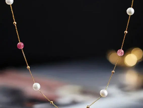 5A+ High Luster White Pearl & Tourmaline Handmade 18k Yellow Gold Beaded Pearl Necklace, Freshwater Pearl Choker, Baby Pearl, Beaded Choker - LaCorserArtJewelry