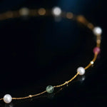 5A+ High Luster White Pearl & Tourmaline Handmade 18k Yellow Gold Beaded Pearl Necklace, Freshwater Pearl Choker, Baby Pearl, Beaded Choker - LaCorserArtJewelry