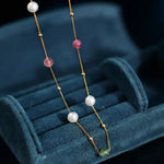 5A+ High Luster White Pearl & Tourmaline Handmade 18k Yellow Gold Beaded Pearl Necklace, Freshwater Pearl Choker, Baby Pearl, Beaded Choker - LaCorserArtJewelry