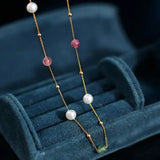5A+ High Luster White Pearl & Tourmaline Handmade 18k Yellow Gold Beaded Pearl Necklace, Freshwater Pearl Choker, Baby Pearl, Beaded Choker - LaCorserArtJewelry