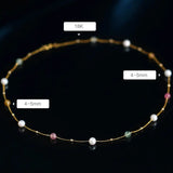 5A+ High Luster White Pearl & Tourmaline Handmade 18k Yellow Gold Beaded Pearl Necklace, Freshwater Pearl Choker, Baby Pearl, Beaded Choker - LaCorserArtJewelry