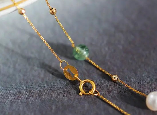 5A+ High Luster White Pearl & Tourmaline Handmade 18k Yellow Gold Beaded Pearl Necklace, Freshwater Pearl Choker, Baby Pearl, Beaded Choker - LaCorserArtJewelry