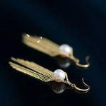 8mm Natural High Luster White Pearl Earrings Handmade 18k Solid Yellow Gold White Pearl Tassel Earrings, Gift Idea, Anniversary Idea Etsy