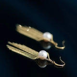 8mm Natural High Luster White Pearl Earrings Handmade 18k Solid Yellow Gold White Pearl Tassel Earrings, Gift Idea, Anniversary Idea Etsy