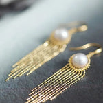 8mm Natural High Luster White Pearl Earrings Handmade 18k Solid Yellow Gold White Pearl Tassel Earrings, Gift Idea, Anniversary Idea Etsy