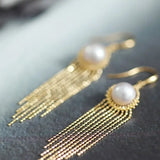 8mm Natural High Luster White Pearl Earrings Handmade 18k Solid Yellow Gold White Pearl Tassel Earrings, Gift Idea, Anniversary Idea Etsy