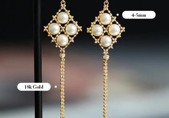18K Yellow Gold  Natural Akoya Pearl from Japan Earrings, Handmade White Pink Pearl Tassel Earrings, Anniversary Gift Idea for Her Etsy