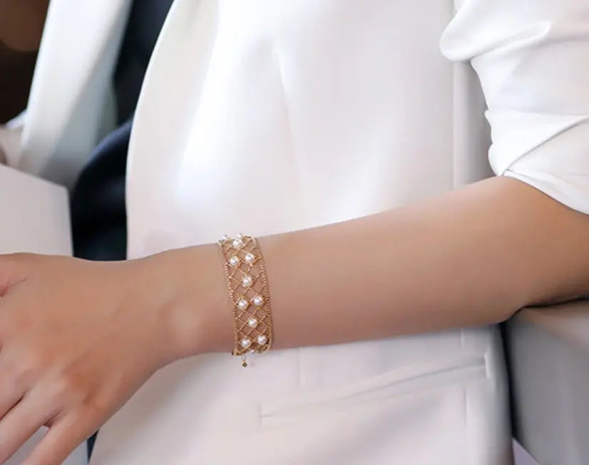 4-5mm Natural Japan Akoya Pearl Bracelets 18k Solid Yellow Gold High Luster White Pink Pearl Lace Bracelets, Anniversary Gift Idea Etsy