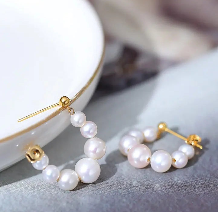 3-7mm Natural High Luster White Pink Pearl Hollow out Earrings 18k Solid Yellow Gold Freshwater Bead Pearl Earrings, Anniversary Gift Idea Etsy