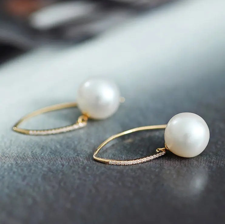 12mm Freshwater White Pearl Earrings in 14K Yellow Gold Etsy