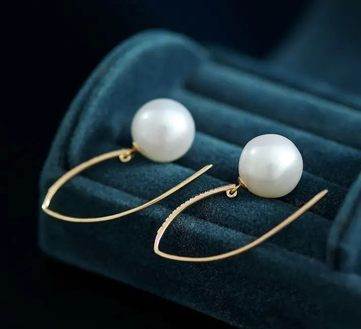 12mm Freshwater White Pearl Earrings in 14K Yellow Gold Etsy