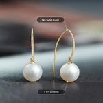 12mm Freshwater White Pearl Earrings in 14K Yellow Gold Etsy