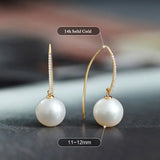 12mm Freshwater White Pearl Earrings in 14K Yellow Gold Etsy