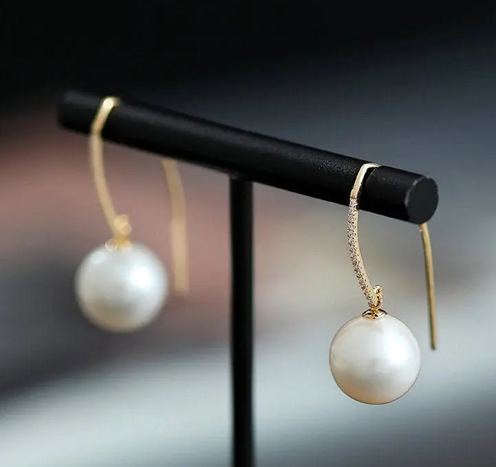 12mm Freshwater White Pearl Earrings in 14K Yellow Gold Etsy