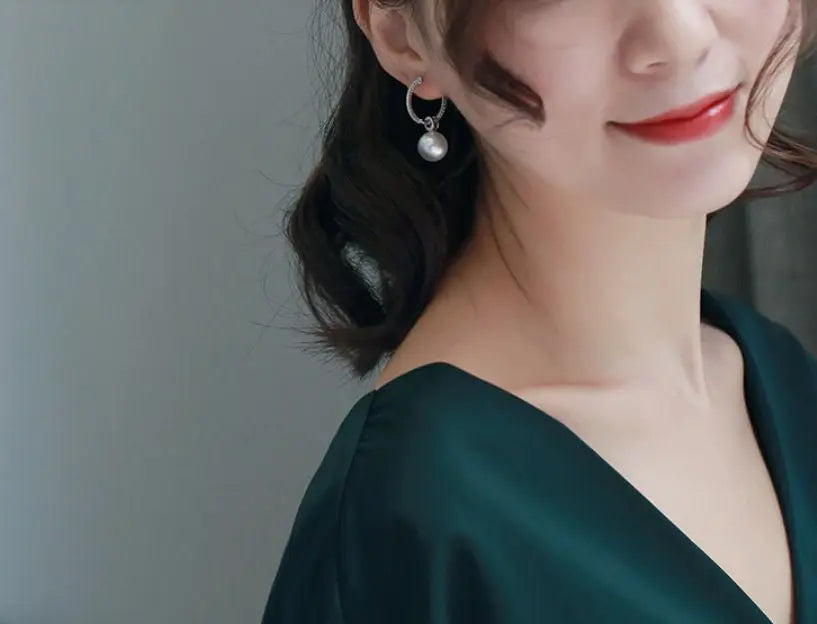 12mm Natural South Sea White Pearls & White Diamond Drop Earrings 18k Solid White Gold White Pearl Circle Earrings, Anniversary Gift Idea Etsy