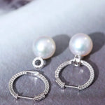 12mm Natural South Sea White Pearls & White Diamond Drop Earrings 18k Solid White Gold White Pearl Circle Earrings, Anniversary Gift Idea Etsy