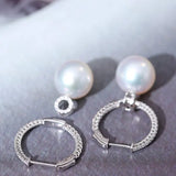 12mm Natural South Sea White Pearls & White Diamond Drop Earrings 18k Solid White Gold White Pearl Circle Earrings, Anniversary Gift Idea Etsy