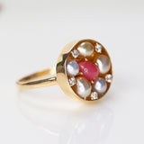 Queen Conch Pearl & White Diamond 18K Yellow Gold Cluster Disc Ring (Customize), Strombus Gigas, Flamed Pink Pearls Customized Jewelry Etsy