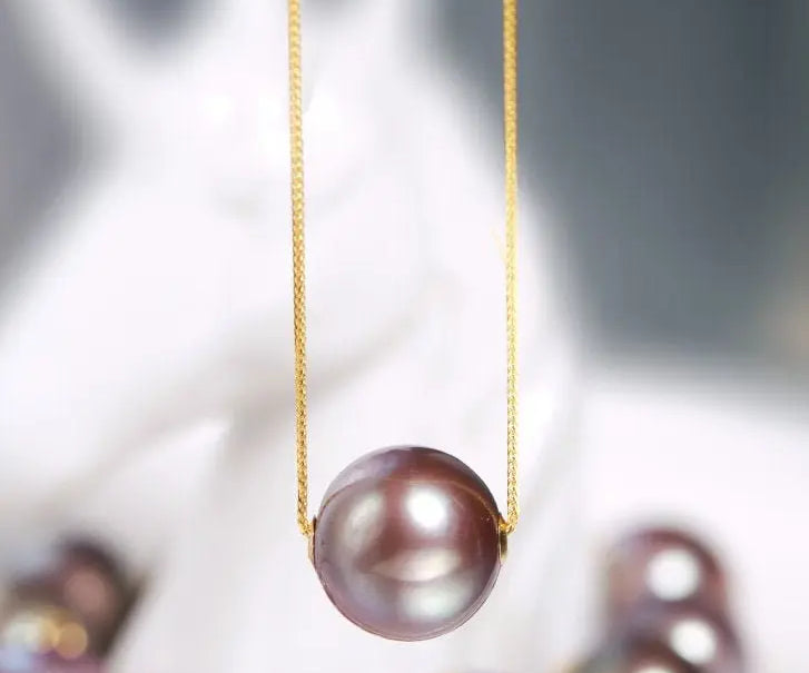 12-13mm High Luster Pink Purple Pearl Necklace - 18K Yellow Gold Etsy