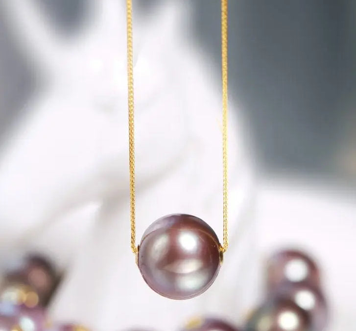 12-13mm High Luster Pink Purple Pearl Necklace - 18K Yellow Gold Etsy