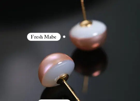11mm Natural High Luster Colorful Mabe Pearls Earrings 18k Solid Yellow Gold Pearl Earrings, Anniversary Gift Idea, Gift for Mom Idea Etsy