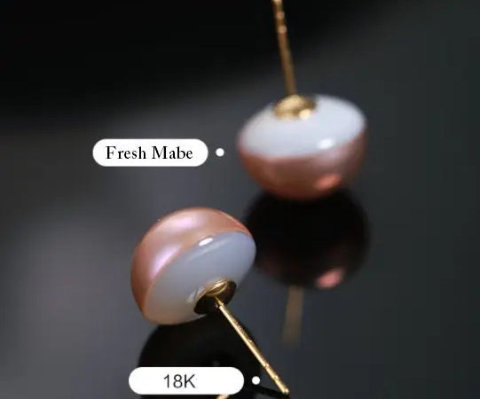 11mm Natural High Luster Colorful Mabe Pearls Earrings 18k Solid Yellow Gold Pearl Earrings, Anniversary Gift Idea, Gift for Mom Idea Etsy