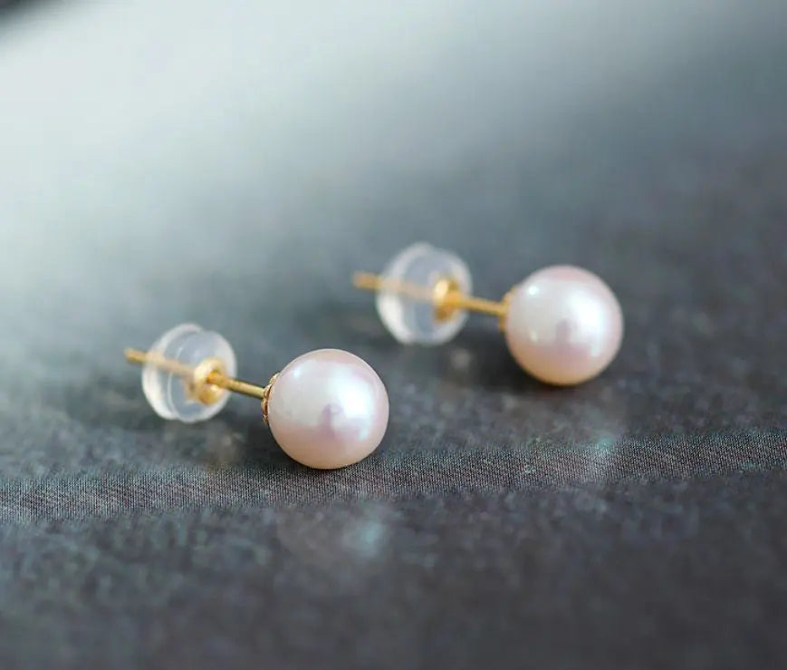 5A+ Natural High Luster White Pink Pearl 18K Earrings, 18k Solid Yellow Gold Akoya Pearl Stud Earrings, Anniversary Gift Idea Etsy