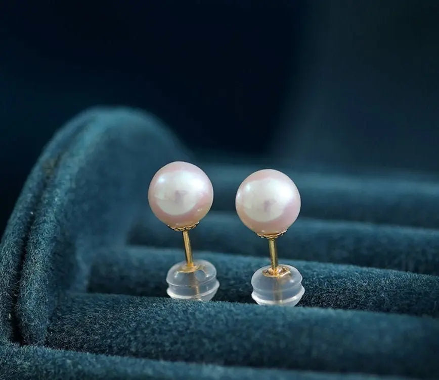 5A+ Natural High Luster White Pink Pearl 18K Earrings, 18k Solid Yellow Gold Akoya Pearl Stud Earrings, Anniversary Gift Idea Etsy