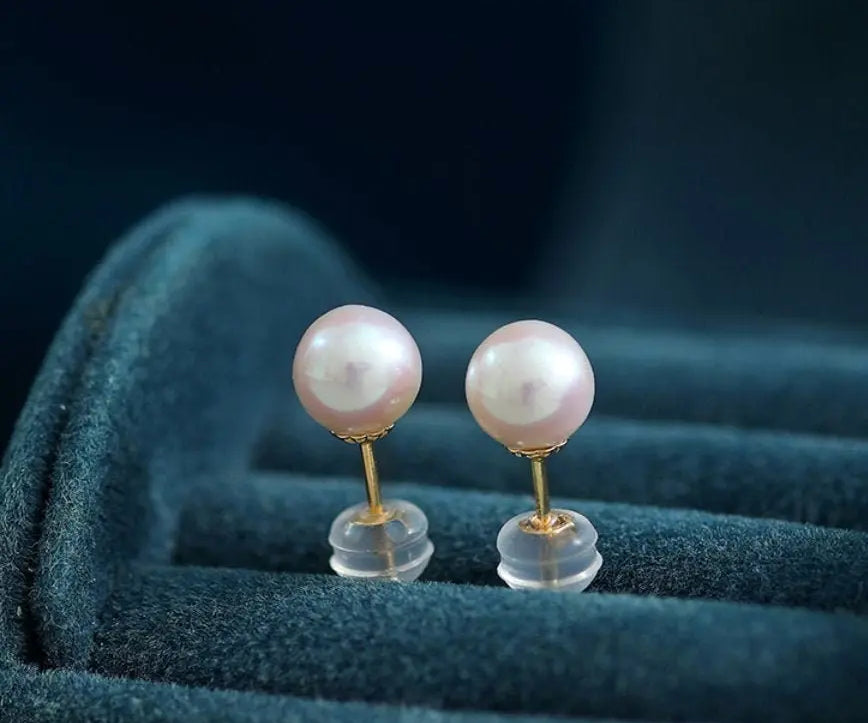5A+ Natural High Luster White Pink Pearl 18K Earrings, 18k Solid Yellow Gold Akoya Pearl Stud Earrings, Anniversary Gift Idea Etsy