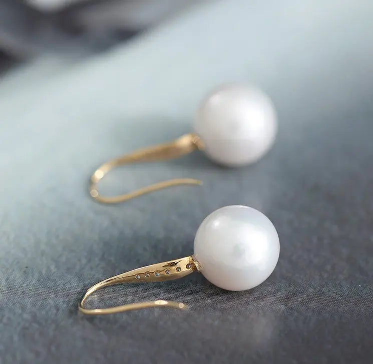 18k Solid Yellow Gold & 13mm Natural White Pearl Earrings, 5A+ Freshwater White Pearl Earrings, Anniversary Gift Idea for Mom Etsy