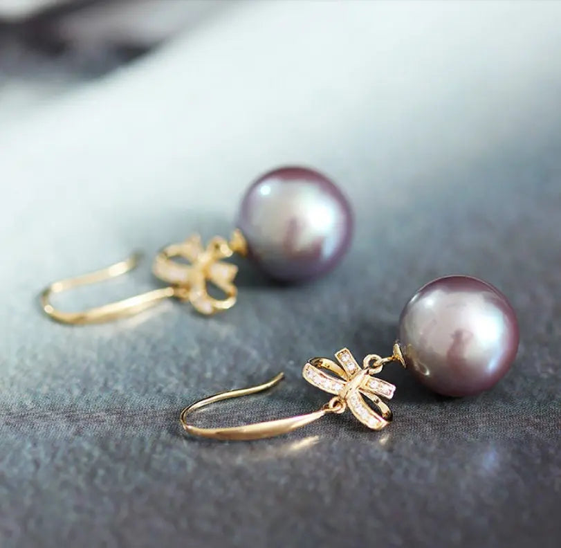 11-12mm Natural High Luster Pink Purple Pearl Earrings 18k Solid Yellow Gold Pearl Earrings, Pink Pearl Earrings, Gift Idea, Gift for Mom Etsy