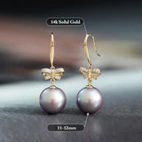 11-12mm Natural High Luster Pink Purple Pearl Earrings 18k Solid Yellow Gold Pearl Earrings, Pink Pearl Earrings, Gift Idea, Gift for Mom Etsy