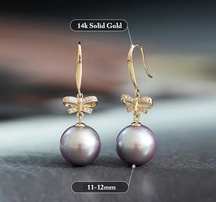 11-12mm Natural High Luster Pink Purple Pearl Earrings 18k Solid Yellow Gold Pearl Earrings, Pink Pearl Earrings, Gift Idea, Gift for Mom Etsy