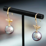 11-12mm Natural High Luster Pink Purple Pearl Earrings 18k Solid Yellow Gold Pearl Earrings, Pink Pearl Earrings, Gift Idea, Gift for Mom Etsy