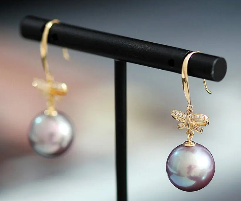 11-12mm Natural High Luster Pink Purple Pearl Earrings 18k Solid Yellow Gold Pearl Earrings, Pink Pearl Earrings, Gift Idea, Gift for Mom Etsy