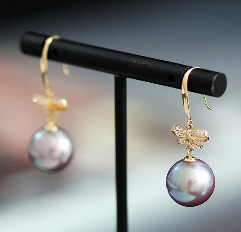 11-12mm Natural High Luster Pink Purple Pearl Earrings 18k Solid Yellow Gold Pearl Earrings, Pink Pearl Earrings, Gift Idea, Gift for Mom Etsy