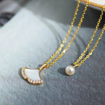 18K Yellow Gold Pearl Diamond Ocean Necklace Etsy
