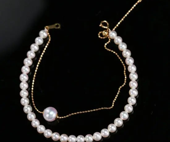 18K Yellow Gold Natural High Luster Pearl Two Layer Bracelets, Handmade Beaded Bracelets, Anniversary Gift Idea, Gift for Mom Etsy