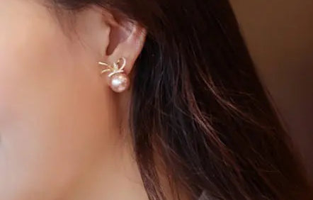 12-13mm Natural High Luster Pink Purple Pearl Earrings 18K Gold Plated Vermeil Bowknot Earrings, Edison Pearl Earrings Etsy