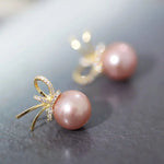 12-13mm Natural High Luster Pink Purple Pearl Earrings 18K Gold Plated Vermeil Bowknot Earrings, Edison Pearl Earrings Etsy